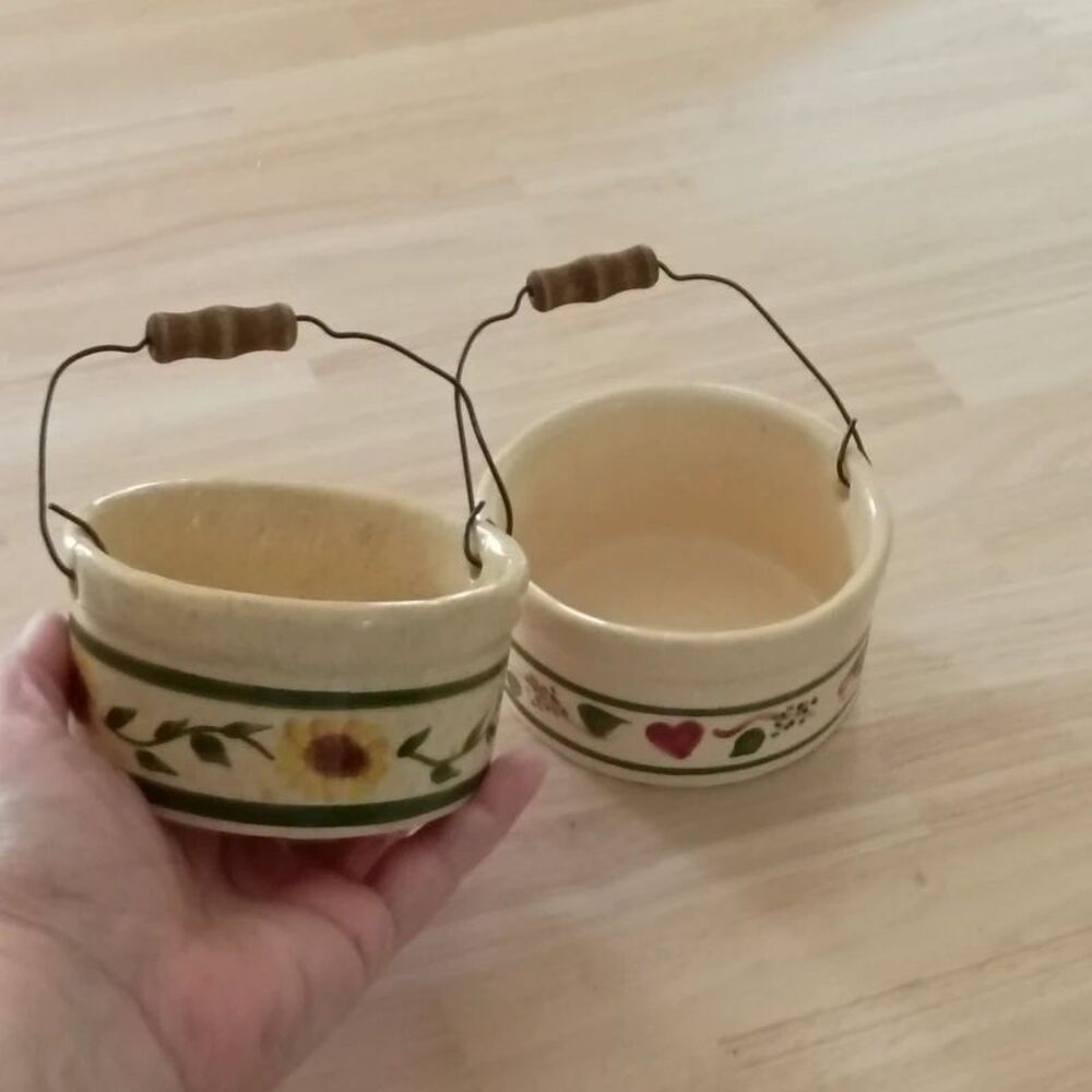 Vintage 1995 Alpine Pottery Crocks Set of 2 with Handles Roseville Ohio